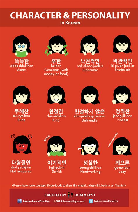 So here are a few words to describe personality and character in Korean. These should also help those of you learning Korean. Which one best describes you? Korean Posters, Adjectives To Describe People, Korean Slang, Korean Vocabulary, Learn Basic Korean, Korean Characters, Cheonan, Easy Korean Words, Bahasa Jepun