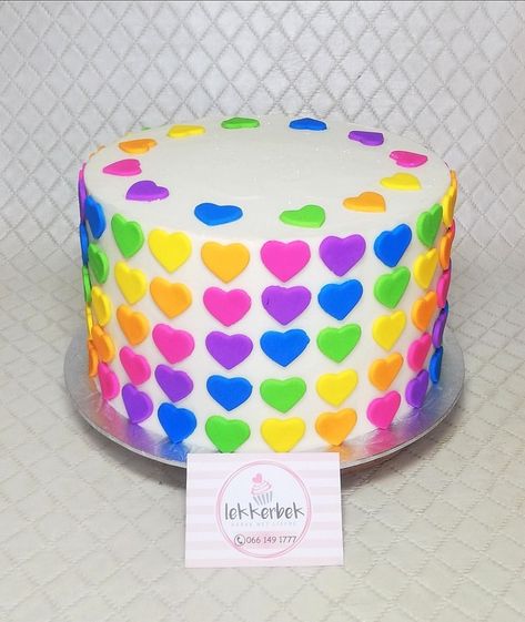 Birthday Cake With Hearts On It, 2 Layer Heart Cake, Two Layer Heart Cake, Rainbow Heart Birthday Party, Rainbow Heart Cake Birthday, Rainbow Heart Cake, Heart Themed Birthday, Dancer Cake, Hearts Cake