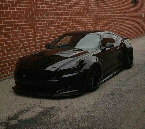 Custom blacked out wide body Mustang GT 5.0 Blacked Out Mustang, Wide Body Mustang, Mustang Aesthetic, Black Mustang Gt, Sports Cars Mustang, Black Mustang, Ford Mustang Car, Custom Muscle Cars, Mustang Cars