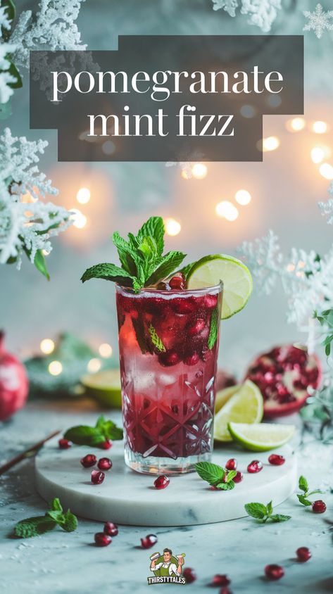 "Discover the ultimate Pomegranate Mint Fizz Mocktail recipe! This refreshing mint mocktail combines the vibrant flavors of pomegranate and mint for a sparkling, non-alcoholic drink perfect for any occasion. Enjoy a festive Pomegranate Mint Spritzer or a Citrus Pomegranate Fizz that will elevate your holiday gatherings. Try this Mint-Infused Fizz for a delightful twist on classic mocktails. Perfect for celebrations, this Pomegranate Holiday Mocktail is a must-try!" Pomegranate Mocktail Non Alcoholic, Non Alcoholic Pomegranate Drinks, Pomegranate Fizz Cocktail, Easy Winter Mocktails Non Alcoholic, Poppi Drink Mocktails, Herbal Mocktail Recipes, Mint Mocktail Recipes, Non Alcoholic Martini, Grenadine Mocktails