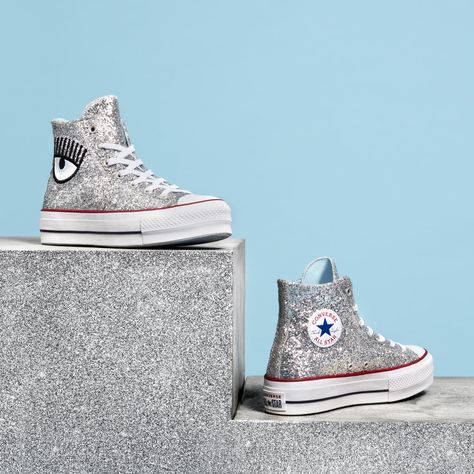 Chiara Ferragni Collection, Glitter Fashion, Fall Fashion Trends Women, Sneakers Fashion Outfits, Eye Symbol, Silver Sneakers, Glitter Sneakers, Popsugar Fashion, Famous Fashion