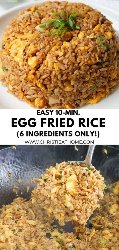 If you have eggs and leftover rice, this easy 10-minute fried rice recipe is the best go-to meal! Made with only 6 ingredients, this is a great main dish, side dish or meal that is budget friendly! I share tips to make it taste like Chinese takeout. Chinese Takeout Fried Rice, Easy Fried Rice Recipe Eggs, Chicken Egg Fried Rice Recipe, Fried Rice Easy Recipe, Easy Homemade Fried Rice, Fried Rice With Ham, Bacon Fried Rice Recipe Easy, Best Egg Fried Rice Recipe, Simple Egg Fried Rice