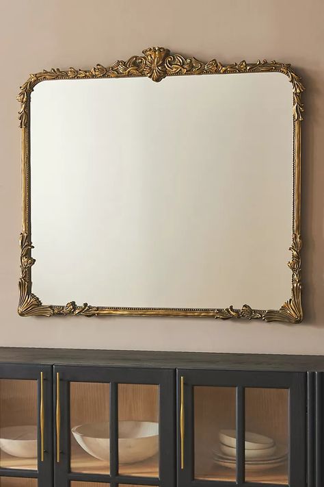 Mila Mirror | AnthroLiving Gold Mirror Living Room, Mirror Over Fireplace, Mirror Above Fireplace, Vintage Gold Mirror, Mirror Dining Room, Anthropologie Home, Mirror For Bathroom, Living Room Mirrors, Bhldn Weddings