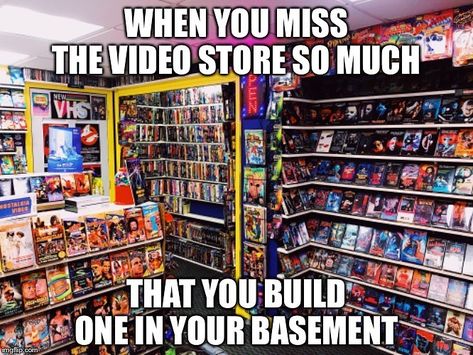 Video store meme Small Hotel Room, Toy Collection Display, Horror Room, Movie Theater Rooms, Nostalgia 2000s, Blockbuster Video, Pool Hacks, Game Room Basement, Dvd Storage