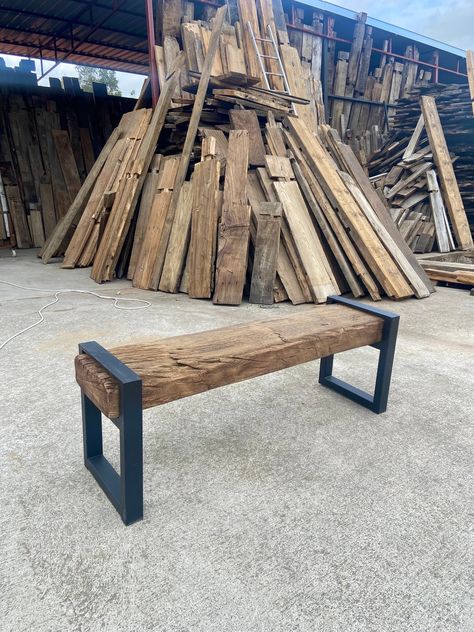 ♻️ Important Note: We are very confident in our materials. Because; We send sample wood. Thickness and width, original length ( Free.  At no cost. ) Just send us your address information.  We will ask you to contact us by message.  We will provide free shipping so that you can understand the character and texture of the wood. ♻️ The bench in all photos 55 inches wide, 12 inches deep and 18 inches high. Wood Thickness is 4 inch (11 cm) ♻️ We can make our 60-year-old recycling bench in any size you want. Please contact us for a suitable size mirror for your home. ♻️ Important Info: Our shipping time is 2-5 working days to America/Canada and Europe via Fedex/DHL companies. --Product Features: Body Material       : 100% Wood / Iron  (60 Year Wood) Wood Thickness 4 inch (10 cm) Reclaimed Wood E Outside Bench Seating, Benches For Outside Wedding, Rustic Benches Entryway, Railroad Tie Table, Half Log Bench, Railroad Tie Bench, Wood Art Furniture, Benches For Outside, Outdoor Bench Design