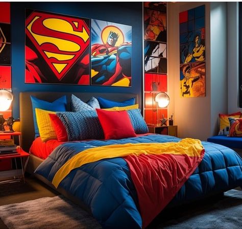 Superhero Bedroom Lights, Superman Bathroom, Superman Bed, Superman Room, Superman Kids Room, Boys Room Wall Art Superhero, Room For Kids, Whiteboard Wall, Superman Artwork