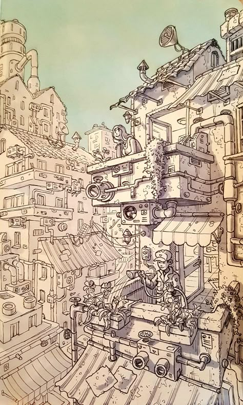 Daniele Turturici Art, Balcony Concept Art, House Concept Art Interior, Chill Drawings, Akira Miyagawa, Fantasy House Concept Art, Balcony Drawing, Fantasy House Concept, House Concept Art