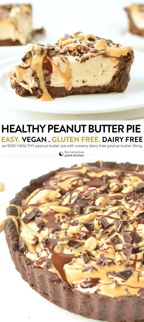 Vegan Peanut Butter Pie, Easy Peanut Butter Pie, Deserturi Raw Vegan, Vegan Gluten Free Desserts, Desserts Keto, Vegan Pie, Dessert Aux Fruits, Desserts Vegan, Vegan Peanut Butter