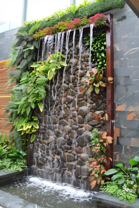 Backyard Deck Ideas, Creative Backyard, Outdoor Wall Fountains, Vertical Garden Ideas, Water Wall Fountain, Fish Pond Gardens, Indoor Water Garden, Garden Pond Design, Vertical Garden Design