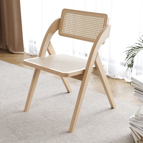 Japandi Natural Folding 4-Piece Dining Chair Solid Wood Rattan Side Chair Kitchen Corners, Modern Extendable Dining Table, Tableware Storage, Folding Dining Chairs, Dining Table With Storage, Living Room Pouf, Loveseat Living Room, Console Table Hallway, Small Dining Table