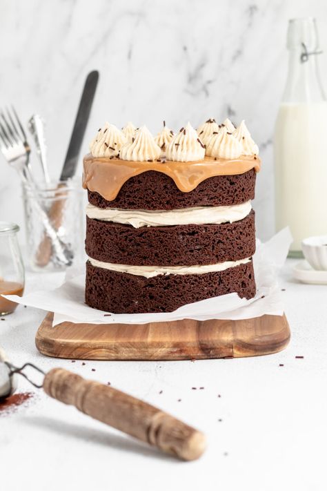 Chocolate Tahini Cake - Parsley and Icing Tahini Cake, Tahini Caramel, Fluffy Chocolate Cake, Chocolate Tahini, Great British Baking Show, British Baking Show, British Bake Off, British Baking, Chocolate Sprinkles