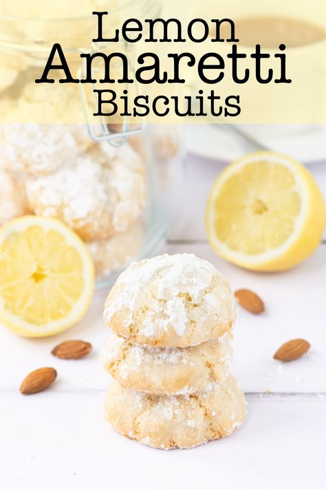 Delicious soft centred Lemon Amaretti Biscuits. So easy to make, crisp on the outside, chewy in the middle and packed with lemon flavour. They’re naturally gluten-free too. Healthy Biscuits, Amaretti Biscuits, Lemon Biscuits, Italian Biscuits, Almond Biscuits, Amaretti Cookies, Sicilian Recipes, Savoury Baking, Italian Cookies