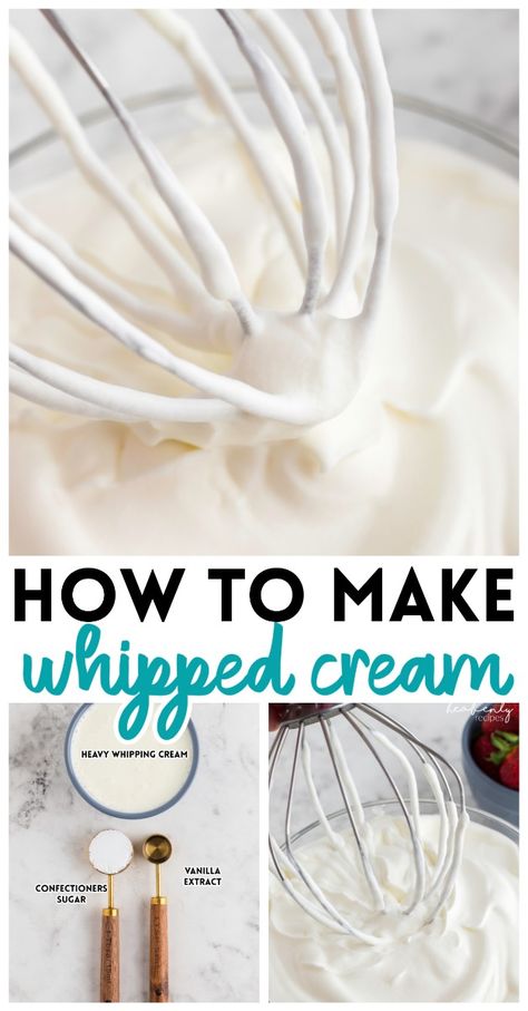 Homemade Whipped Cream Recipe- easy how to make whipped cream at home! Heavy cream for whipping. DIY recipe instructions 3 ingredients for toppings on pies, parfaits, etc! Whipped cream recipe. Simple cheap easy in a mixer. How To Make Whipped Cream Icing, How To Make Cool Whip With Heavy Cream, Homemade Whipped Cream For Pie, Heavy Cream Whipped Cream, Make Whipped Cream With Heavy Cream, Whip Topping Homemade, Home Made Cool Whip Recipes, Homemade Whipped Cream Easy With Milk, Homage Whipped Cream