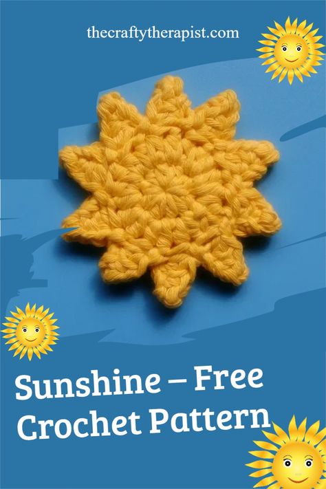 Sun Applique Crochet, Small Sun Crochet Pattern, Crochet Sun Tutorial, Crochet Nature Applique, Crochet Sunshine Pattern, Crochet Sun Applique Free Pattern, Sun Pattern Crochet, Dandelion Crochet Pattern, Crochet Clouds Pattern Free