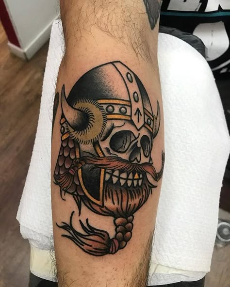 Trucker Tattoo, Traditional Viking Tattoos, Fake Skin Tattoo, Old School Tattoos, Traditional Tattoo Inspiration, Medieval Tattoo, Traditional Tattoo Sleeve, Norse Tattoo, Skeleton Hand Tattoo