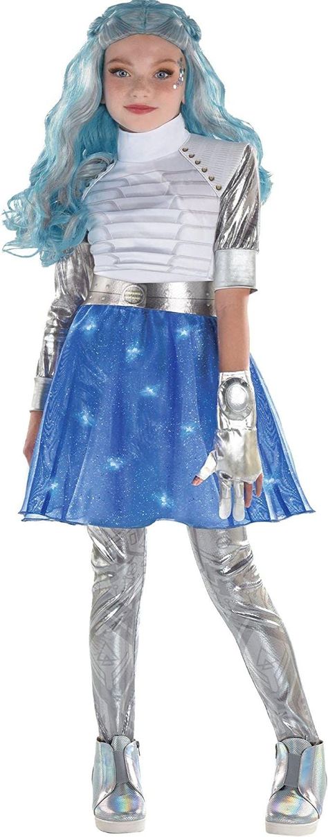 Disney Zombies 3 Alien Addison costume Zombies 3 Addison, Shining Costume, Alien Halloween Costume, Blue And Silver Dress, Metallic Jumpsuit, Zombies 3, Disney Zombies, Metallic Jumpsuits, Alien Costume