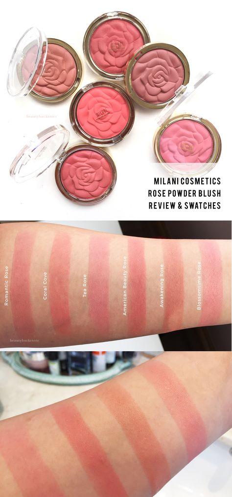 The Milani Rose Blush are trending on social media for a reason. The rose embossing is just so breathtakingly beautiful and they retail for only $6-$9! If you're curious, check out my Milani Rose Powder Blush review below. Milani Tea Rose Blush, Best Powder Blush, Milani Petal Primavera Blush, Milani Cream Blush Swatches, Milani Luminoso Blush, Milani Blush Swatches, Milani Rose Blush, Drugstore Powder Blush, Milani Baked Blush Swatches