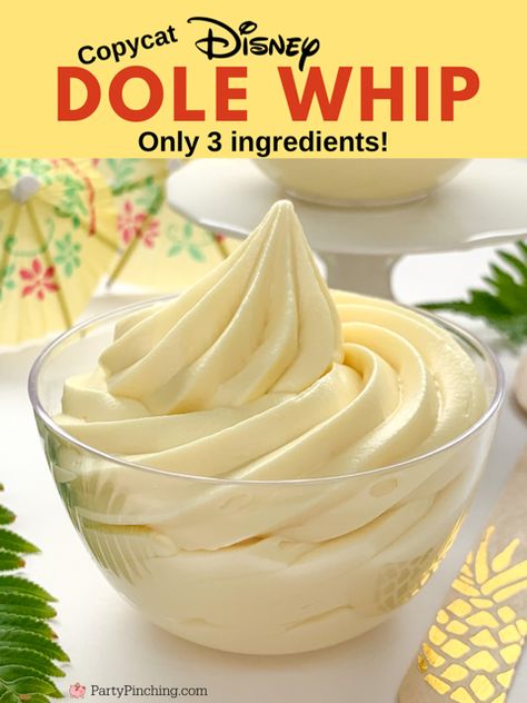 Copycat Disney Dole Whip, best easy quick Dole whip recipe Mickey ears Dole Whip Disney Recipe, Disney Dole Whip, Dole Whip Disney, Pineapple Soft Serve, Dole Whip Recipe, Pineapple Ice Cream, Cherry Drink, Drink Umbrellas, Catering Food Displays