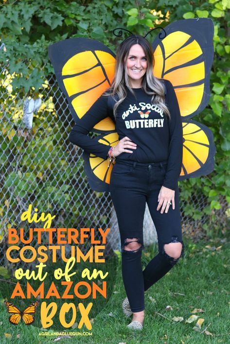 Butterfly costume - A girl and a glue gun Adult Bug Costume Diy, Social Butterfly Costume, Encanto Costumes, Diy Butterfly Costume, Bug Costume, Teacher Halloween Costumes, Diy Costumes Women, Butterfly Costume, Last Minute Costumes