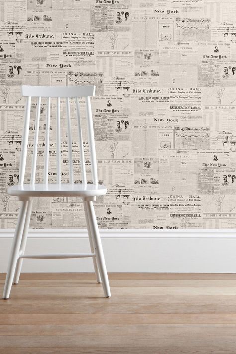 Newspaper wallpaper from Next                                                                                                                                                                                 More Newspaper Wallpaper, Wallpaper Powder Room, News Print, Newspaper Wall, Color Furniture, Study Decor, Pinterest Room Decor, Diy Wallpaper, An Aesthetic