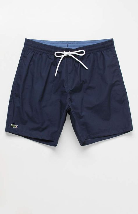 Lacoste Solid 15" Swim Trunks Husband Fashion, Swim Trunks For Men, Masculine Clothing, René Lacoste, Mens Style Guide, Swimming Outfit, Boys Swim, Mens Swim Trunks, Air Jordan Shoes