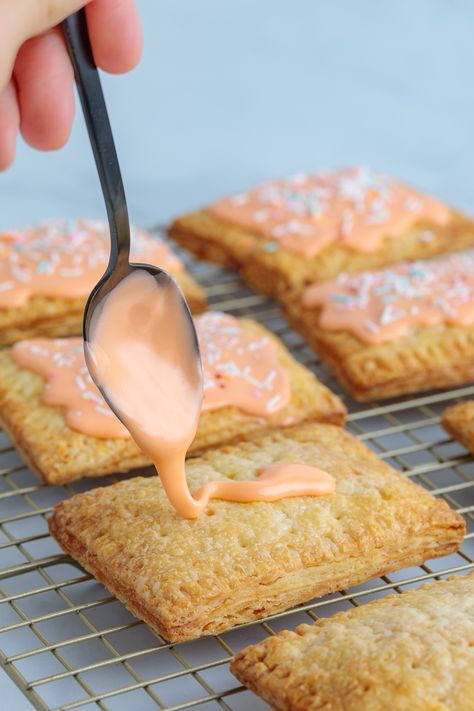 Whiskey Peach Pop Tarts | Southern FATTY Phyllo Pop Tarts, Peach Pop Tarts, Peach Frosting, Savory Pop Tarts, Homemade Pop Tarts Recipe, Whiskey Cream, Poptart Recipe, Butter Crust, Peach Recipes