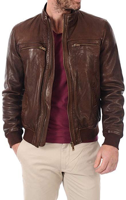 Brown leather jacket men