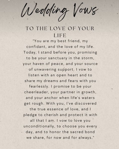 Marriage Vows To Husband, Unique Wedding Vows To Husband, Vows Inspiration, Vows To Husband, Honor Quotes, Unique Wedding Vows, Vow Ideas, Vows Quotes, Wedding Planning Templates