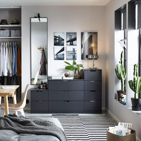 Nordli Ikea, Ikea Nordli, Mens Bedroom Decor, Furniture Ikea, Black Bedroom Furniture, Mens Bedroom, Dekorasi Kamar Tidur, Bedroom Setup, Ikea Storage