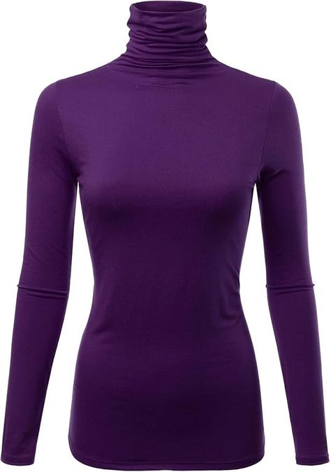 FASHIONOLIC Womens Long Sleeve Light Weight Turtleneck Top Sweater (S-3X, Made in USA) (CLLT002) Purple 3X(New) at Amazon Women’s Clothing store Purple Turtleneck, Open Blazer, Fitted Turtleneck, Blouse Sleeveless, Turtleneck Top, Top Sweater, Purple Top, Long Sleeve Turtleneck, Turtle Neck Top