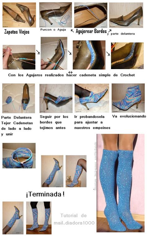 Diy Heels Makeover, Upcycle Shoes, Diy Heels, Shoe Refashion, Shoe Makeover, Crochet Boots, Diy Vetement, Old Shoes, Cosplay Tips