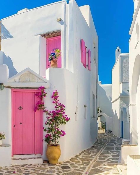 Pink Doors, Paros Island, Paros Greece, Pink Door, Greece Islands, Dream Travel Destinations, Beautiful Places To Travel, Paros, Travel Inspo