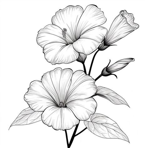 Morning Glory Tattoo, Line Art Black And White, Digital Line Art, Line Art Black, Morning Glory Flowers, Black And White Line Art, Doodle Art Flowers, Black And White Birds, Butterfly Clip Art