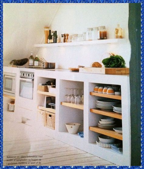 Low Cupboard, Open Cabinets, Concrete Kitchen, Trendy Kitchen, Open Shelves, Wood Kitchen, Kitchen Shelves, Rustic Kitchen, 인테리어 디자인