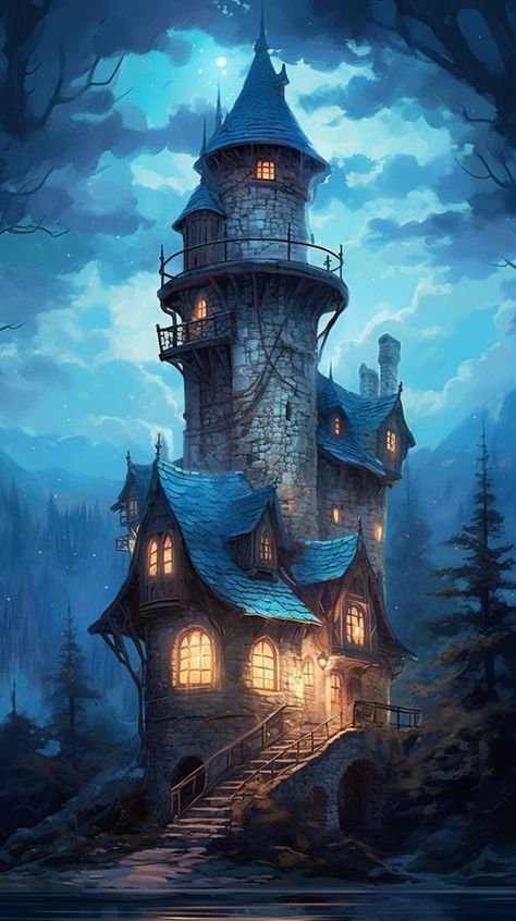 Dnd Buildings, Mage Tower, Tiny Glade, Witch Castle, Fantasy Tower, Wizard Tower, Castle House Plans, Magic Realms, Witches Castle