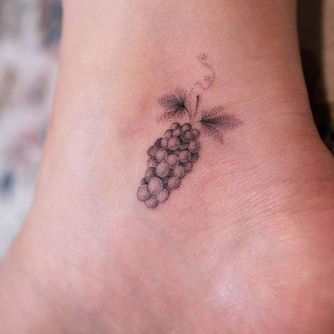 Grape, 2019 Grape Tattoo Minimalist, Grapevine Tattoo, Grape Tattoo, Vine Foot Tattoos, Maple Leaf Tattoos, Rose Vine Tattoos, Ankle Tattoo Men, Wine Tattoo, Wrap Around Wrist Tattoos