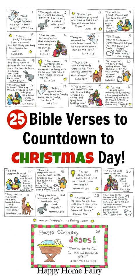 25 Bible Verses to countdown to Christmas with kids! Each card is written with a short and simple verse from the Christmas story about Jesus' birth! Perfect for Advent calendars or for your Elf on the Shelf to deliver each day!!! Nursery Curriculum, Countdown For Kids, Happy Home Fairy, Mops Crafts, Christmas Verses, Jesus Birth, Children Church, Christmas Spectacular, Quotes Christmas