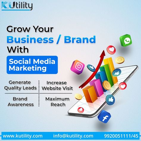 Social Media Marketing will help your business ✅ Generate Quality Leads ✅ Increase Website Visit ✅ Brand Awareness ✅ Maximum Reach Contact Now - 9920051111/45 Or visit https://kutility.com for more details. #kutility #attractcustomersonline #marketing #digitalmarketing #innovative #digital #digitalpresence #socialmediamarketing #india #mumbai #business #affordablemarketing #socialmedia #bulksmsservice #bulksms #whatsappmarketing #kutilitybulksms #digitalmarketingagency #branding #advertising Whatsapp Marketing, Social Media Advertising Design, Digital Marketing Design, Increase Website Traffic, Social Media Marketing Agency, Digital Marketing Training, Power Of Social Media, Seo Social Media, Marketing Training