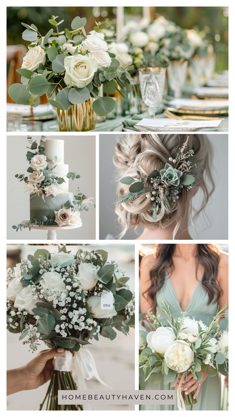 sage green wedding theme, Wedding Colour Sage Green, Sage Green Bridal Flowers, Fall Wedding Sage Green Color Schemes, Wedding Ideas With Green, Sage Color Wedding Theme, Sage Green Champagne Gold Wedding, Dusty Green Wedding Theme, Sage And Wood Wedding, Rustic Sage Green Wedding Decor