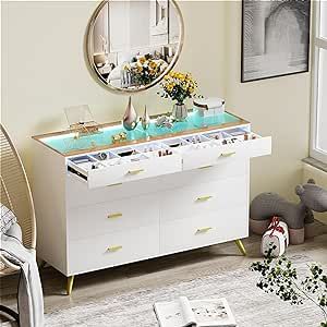 white dresser, bedroom, organization, beauty, storage, easy assembly, modern, chic, decor, home decor, spacious drawers, stylish, led dresser, elegant, drawers, dresser, sturdy, durable, home inspo, large storage capacity. Led Dresser, Lingerie Dresser, Dresser Runner, Led Lights For Bedroom, Dresser Bedroom, 8 Drawer Dresser, Lights For Bedroom, Bedroom Organization, Dresser Organization