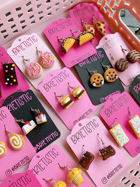 Candy Clay Earrings, Polymer Clay Ideas Earrings, Diy Cute Earrings, Craft Earrings Ideas, Polymer Food Earrings, Earring Ideas Clay, Clay Earing Idea, Cute Earrings Clay, Food Earrings Clay