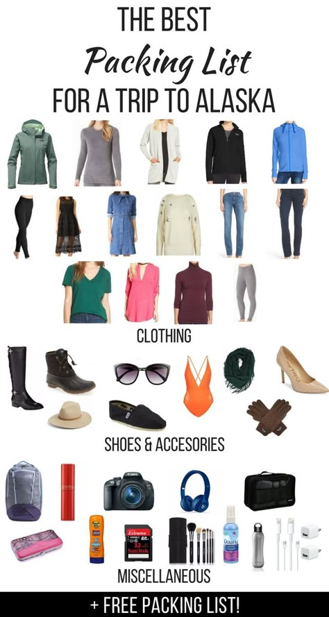 Wondering about what to pack for a trip to Alaska? I live in Alaska and I've covered everything you need for your vacation and things to take on a cruise to Alaska. There's also a free printable packing list to help with your preparation. Free Printable Packing List, Alaska Packing List, Packing For Alaska, Alaska Cruise Packing List, Alaska Outfits, Alaska Cruise Packing, Alaskan Cruise Outfits, Alaska Cruise Outfits, Alaska Summer