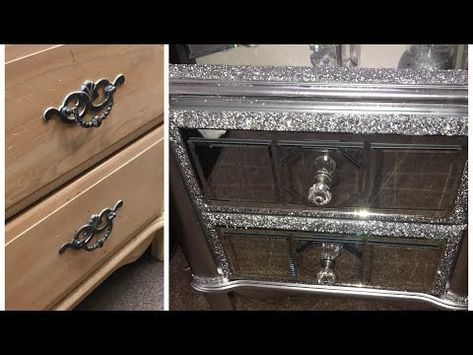 2017 MIRROR NIGHTSTAND DUPE/ZGALLERIE DUPE/DOLLAR TREE DIY/ZGALLERIE DECOR/DIY ROOM DECOR/CHYMARIE - YouTube Diy Mirror Dresser, Diy Mirrored Furniture, Glitter Furniture, Mirror Nightstand, Ikea Mirror, Diy Nightstand, Dekor Diy, Diy Dresser, Night Stands