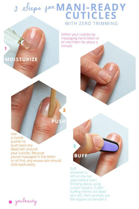 The Great Cuticle Debate: Is It Better to Trim or Push? - Next time your manicurist asks you which one you prefer, you'll be ready with a definitive answer. Cuticle Care, Nail Care Tips, Nail Fungus, Healthy Nails, Hand Lotion, Hand Care, Diy Beauty, Manicure And Pedicure, Beauty Nails