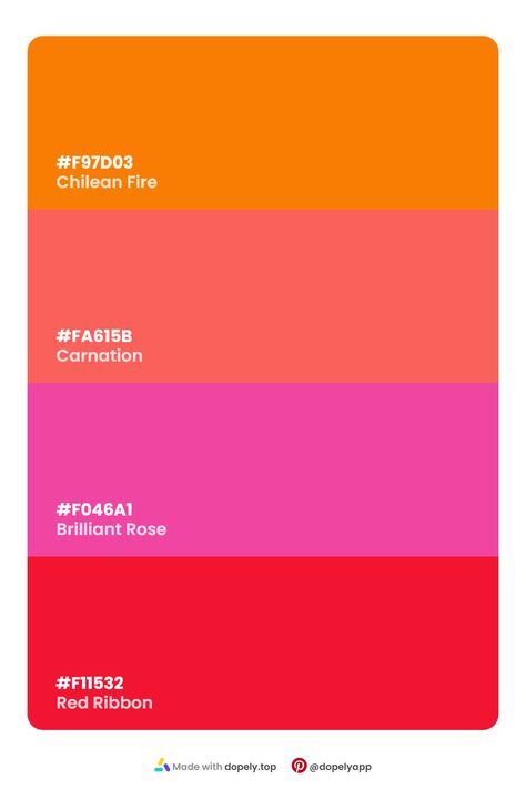 Pantone Color Pallete, Bold Color Palette Hex Codes, Red Pink And Orange Color Palette, Kate Spade Color Palette, Hot Pink And Red Color Palette, Tequila Sunrise Color Palette, Vibrant Pink Color Palette, Pink Blue Orange Color Palette, Feminist Color Palette