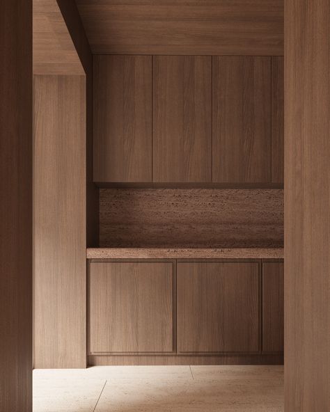 #ooaa_arquitectura | Instagram Minimal House Interior, Interior Design Presentation Layout, Ooaa Arquitectura, Design Presentation Layout, Interior Of House, Walnut Kitchen Cabinets, Kitchen Bar Area, Country Room, Loft Style Interior