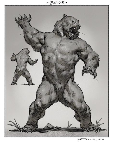 Unearthed Arcana, Taran Fiddler, Fictional Creatures, Black Spiderman, Month Of October, Werewolf Art, Fantasy Beasts, Monster Concept Art, Bear Men