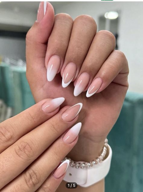 Gradient Acrylic Nails, Acrylic Nails Medium Length, Acrylic Nails Medium, Cute Almond Nails, French Almond, Acrylic Nails Almond Shape, Almond Press On Nails, Nails Medium Length, 2023 Nails