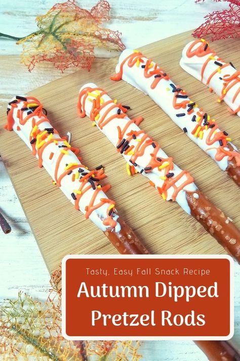 Orange Pretzel Rods, Fall Themed Pretzel Rods, Chocolate Dipped Pretzels Fall, Thanksgiving Pretzel Rods, Halloween Pretzels Rods, Fall Recipes Snacks, Cutie Theme, Pumpkin Pretzels, Halloween Dip