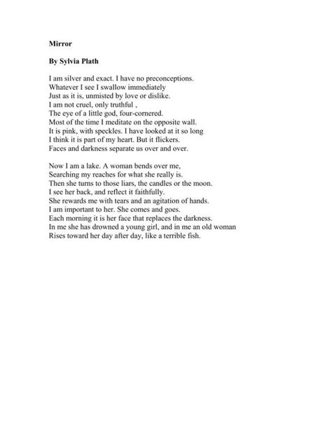 Poem Sylvia Plath, Mirror By Sylvia Plath, Mirror Sylvia Plath, Silvia Plath, Plath Poems, Sylvia Plath Poems, Book Reports, Print Journal, Poetry Inspiration